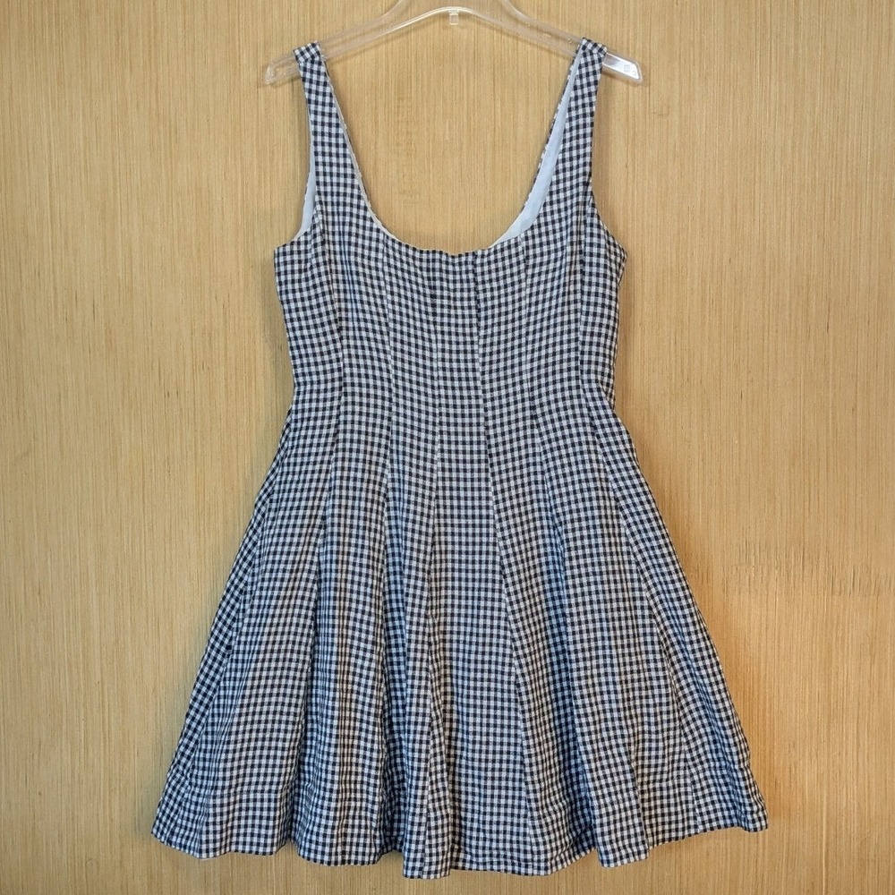 Bailey 44 Dress Womens 12 Gingham Fit & Flare Mini Scoop Neck Black Linen  Blend